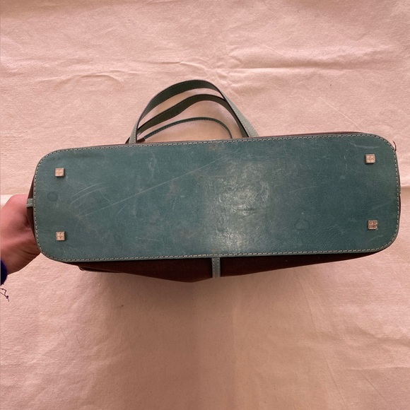 Kate Spade New York Brown Canvas Aqua Leather Casual Mini Tote Bag - Picture 4 of 15